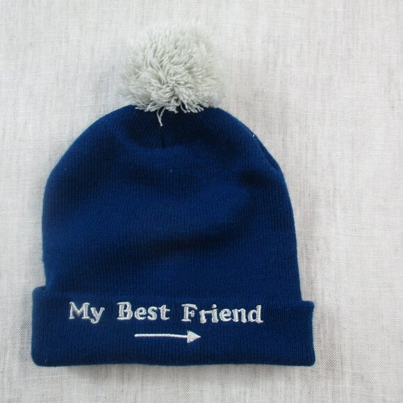 Matching Parent & Doggie Winter Beanie Hats Set Blue Pom Pom Knit My Best Friend - Picture 2 of 7